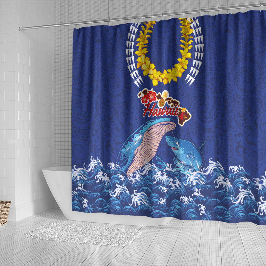 Hawaiian Sea Animals Shower Curtain Whales Shark and Turtle Guardians with Tribal Pattern LT03 - Polynesian Pride