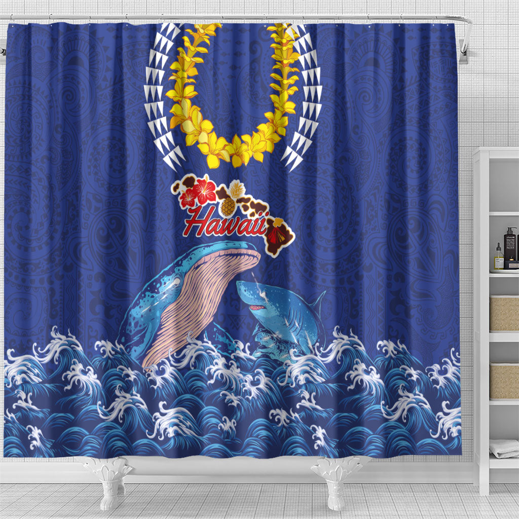 Hawaiian Sea Animals Shower Curtain Whales Shark and Turtle Guardians with Tribal Pattern LT03 - Polynesian Pride