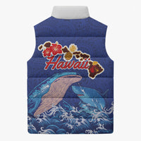 Hawaiian Sea Animals Sleeveless Puffer Jacket Whales Shark and Turtle Guardians with Tribal Pattern LT03 - Polynesian Pride