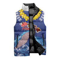 Hawaiian Sea Animals Sleeveless Puffer Jacket Whales Shark and Turtle Guardians with Tribal Pattern LT03 - Polynesian Pride