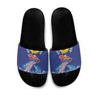 Hawaiian Sea Animals Slide Sandals Whales Shark and Turtle Guardians with Tribal Pattern