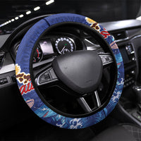 Hawaiian Sea Animals Steering Wheel Cover Whales Shark and Turtle Guardians with Tribal Pattern LT03 Universal Fit Blue - Polynesian Pride