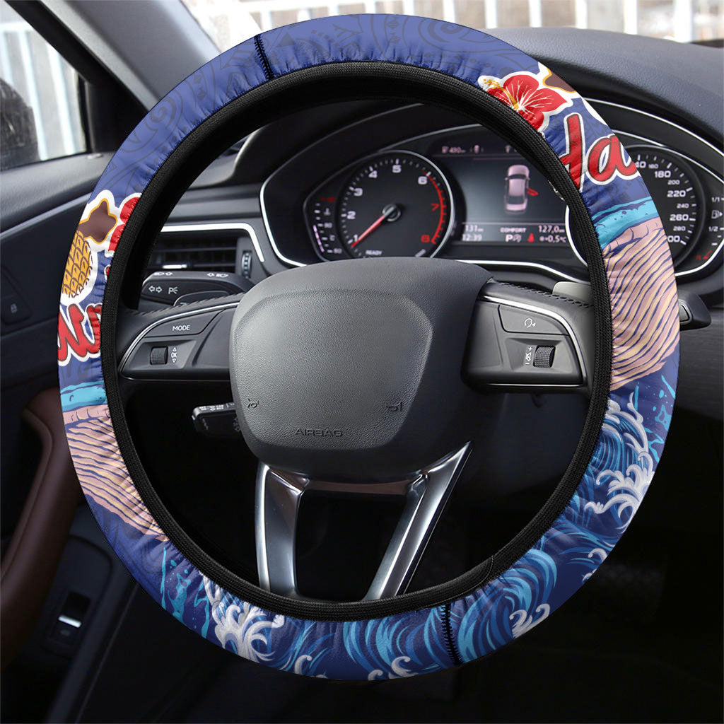 Hawaiian Sea Animals Steering Wheel Cover Whales Shark and Turtle Guardians with Tribal Pattern LT03 - Polynesian Pride