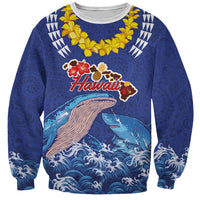 Hawaiian Sea Animals Sweatshirt Whales Shark and Turtle Guardians with Tribal Pattern LT03 Unisex Blue - Polynesian Pride