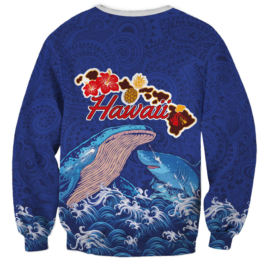 Hawaiian Sea Animals Sweatshirt Whales Shark and Turtle Guardians with Tribal Pattern LT03 - Polynesian Pride