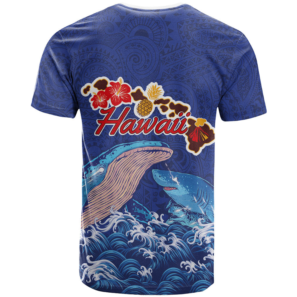 Hawaiian Sea Animals T Shirt Whales Shark and Turtle Guardians with Tribal Pattern LT03 - Polynesian Pride