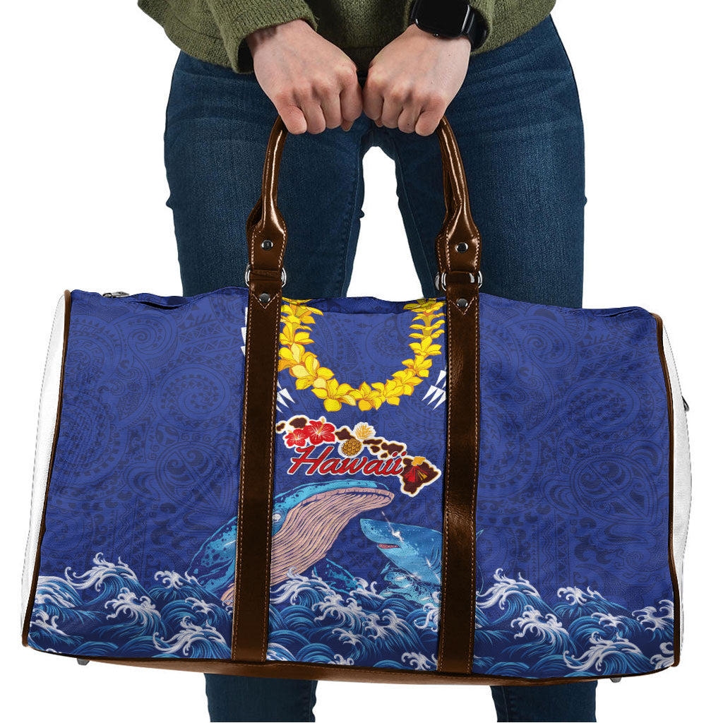 Hawaiian Sea Animals Travel Bag Whales Shark and Turtle Guardians with Tribal Pattern LT03 Blue - Polynesian Pride