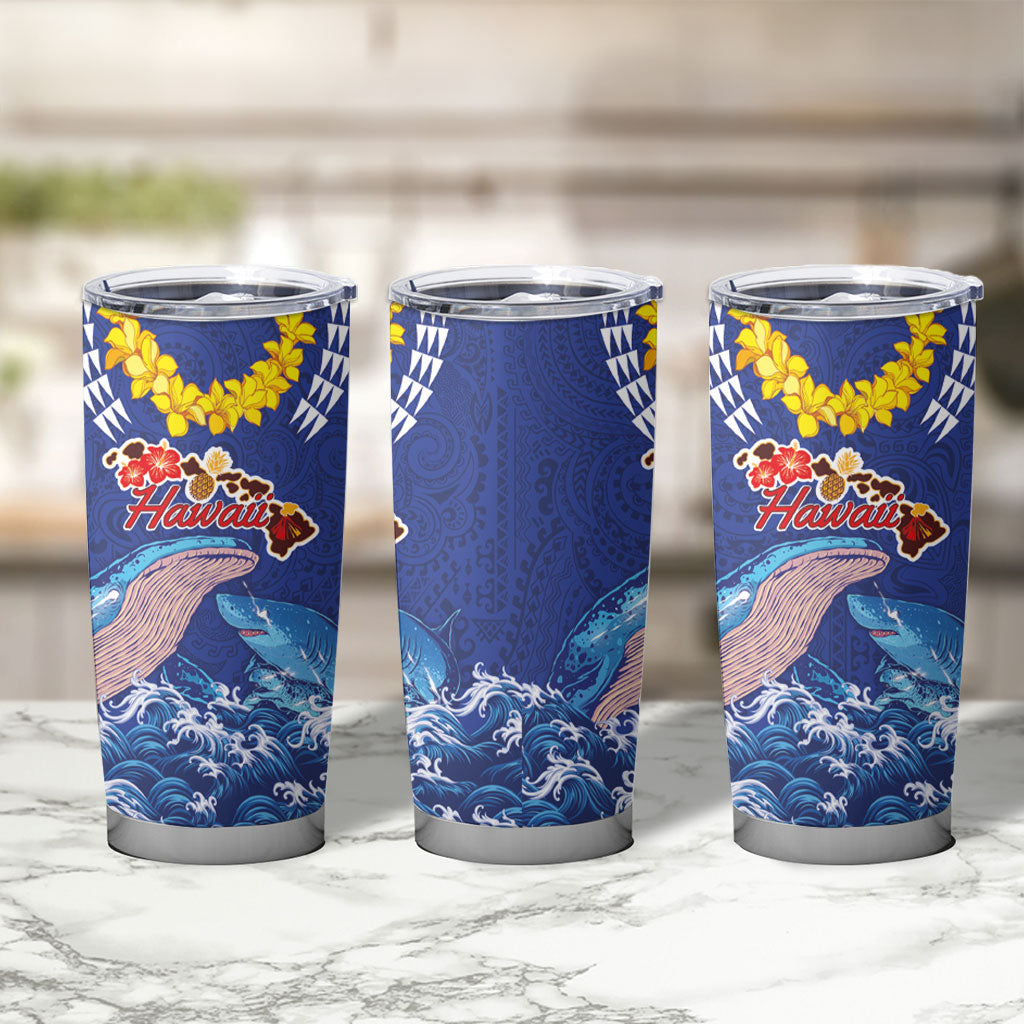 Hawaiian Sea Animals Tumbler Cup Whales Shark and Turtle Guardians with Tribal Pattern LT03 - Polynesian Pride
