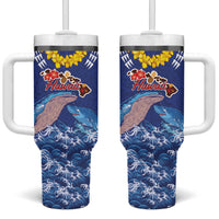Hawaiian Sea Animals Tumbler With Handle Whales Shark and Turtle Guardians with Tribal Pattern LT03 One Size: 40 oz Blue - Polynesian Pride