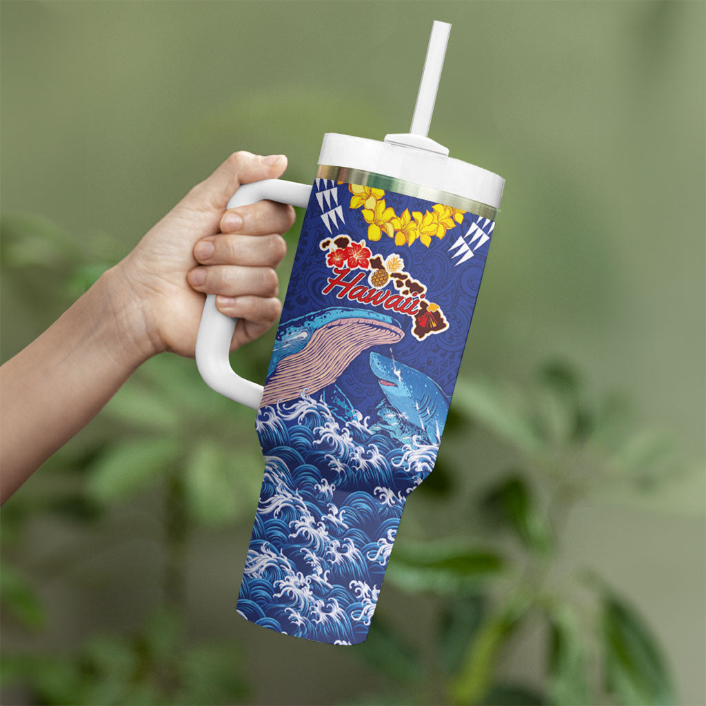 Hawaiian Sea Animals Tumbler With Handle Whales Shark and Turtle Guardians with Tribal Pattern LT03 - Polynesian Pride