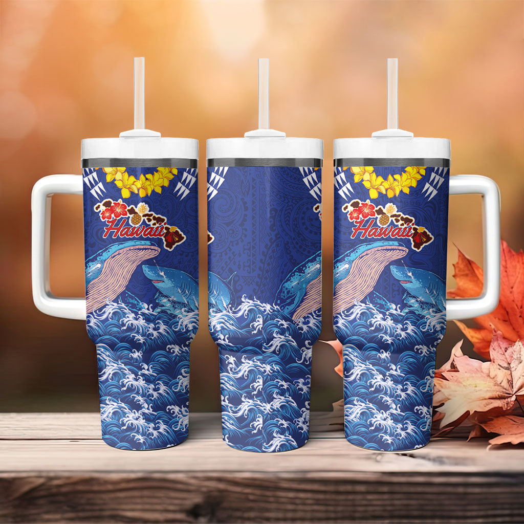 Hawaiian Sea Animals Tumbler With Handle Whales Shark and Turtle Guardians with Tribal Pattern LT03 - Polynesian Pride