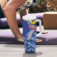 Hawaiian Sea Animals Tumbler With Handle Whales Shark and Turtle Guardians with Tribal Pattern LT03 - Polynesian Pride