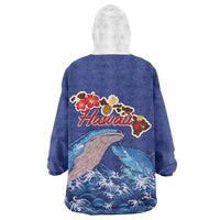 Hawaiian Sea Animals Wearable Blanket Hoodie Whales Shark and Turtle Guardians with Tribal Pattern LT03 - Polynesian Pride