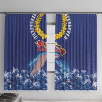 Hawaiian Sea Animals Window Curtain Whales Shark and Turtle Guardians with Tribal Pattern LT03 With Hooks Blue - Polynesian Pride