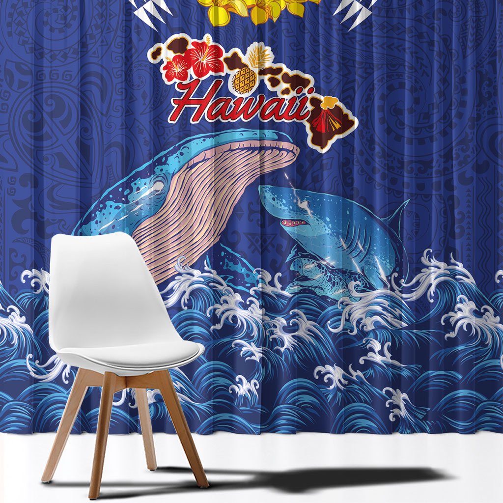Hawaiian Sea Animals Window Curtain Whales Shark and Turtle Guardians with Tribal Pattern LT03 - Polynesian Pride