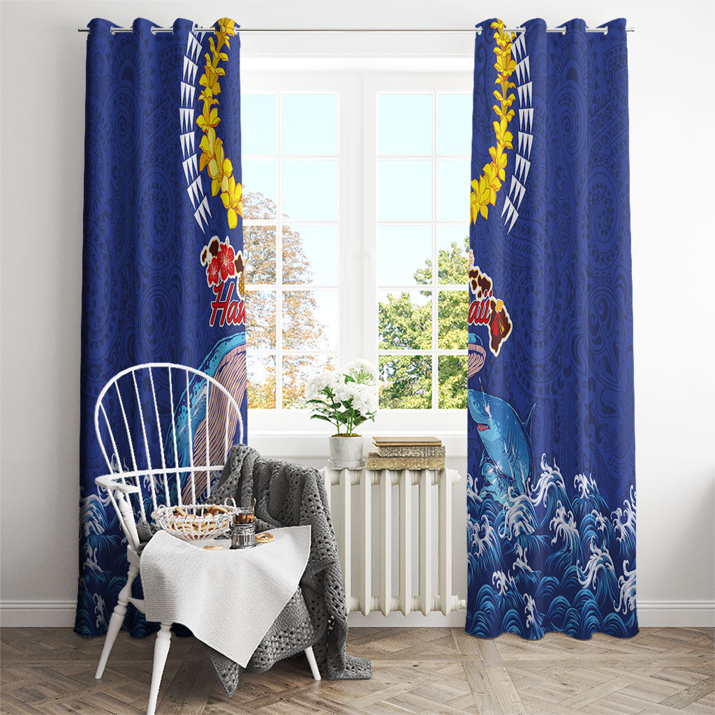 Hawaiian Sea Animals Window Curtain Whales Shark and Turtle Guardians with Tribal Pattern LT03 - Polynesian Pride