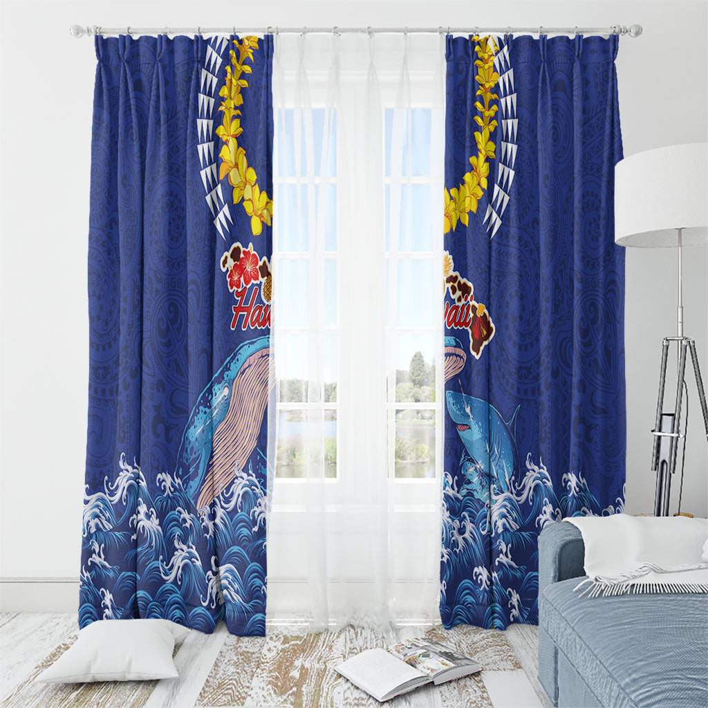 Hawaiian Sea Animals Window Curtain Whales Shark and Turtle Guardians with Tribal Pattern LT03 - Polynesian Pride