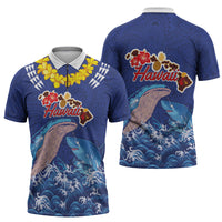 Hawaiian Sea Animals Zipper Polo Shirt Whales Shark and Turtle Guardians with Tribal Pattern LT03 - Polynesian Pride