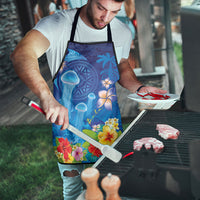 Fiji Jellyfish Apron Tapa Patterns and Hibiscus Sea Vibe LT03 - Polynesian Pride