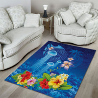 Fiji Jellyfish Area Rug Tapa Patterns and Hibiscus Sea Vibe LT03 - Polynesian Pride