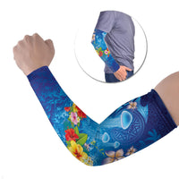 Fiji Jellyfish Arm Sleeves Tapa Patterns and Hibiscus Sea Vibe LT03 Set of 2 Blue - Polynesian Pride