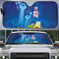 Fiji Jellyfish Auto Sun Shade Tapa Patterns and Hibiscus Sea Vibe LT03 Blue - Polynesian Pride
