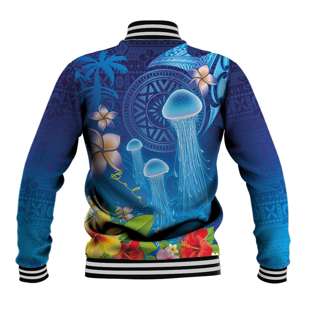 Fiji Jellyfish Baseball Jacket Tapa Patterns and Hibiscus Sea Vibe LT03 - Polynesian Pride