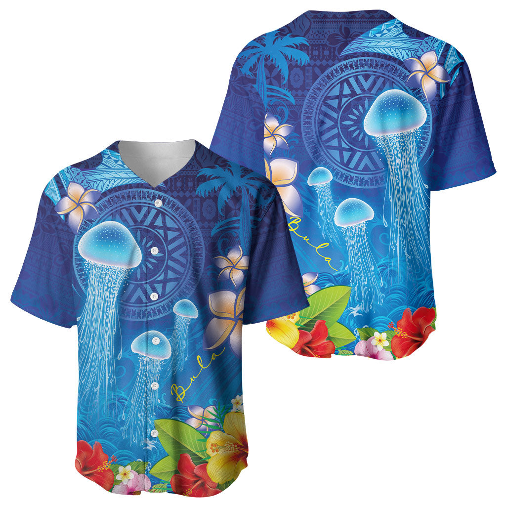 Fiji Jellyfish Baseball Jersey Tapa Patterns and Hibiscus Sea Vibe LT03 - Polynesian Pride