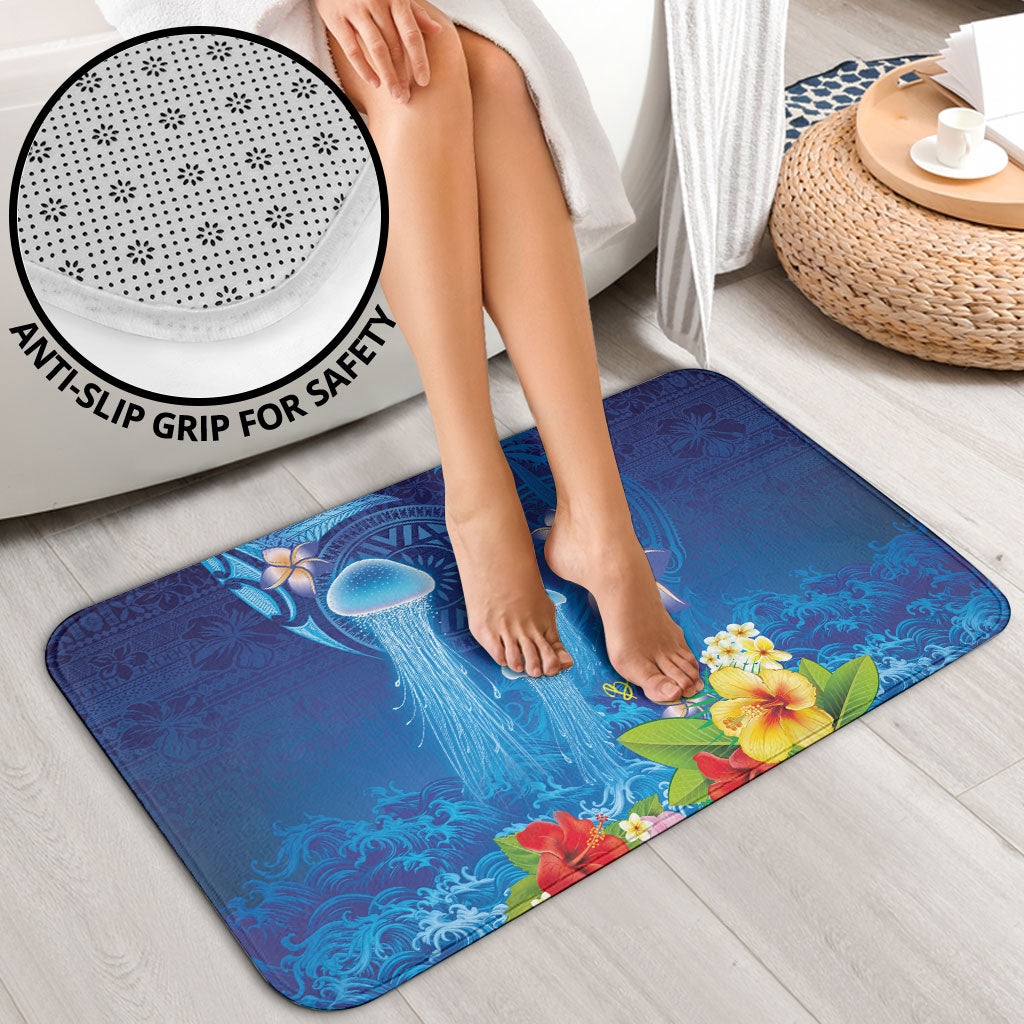 Fiji Jellyfish Bathroom Set Tapa Patterns and Hibiscus Sea Vibe LT03 - Polynesian Pride