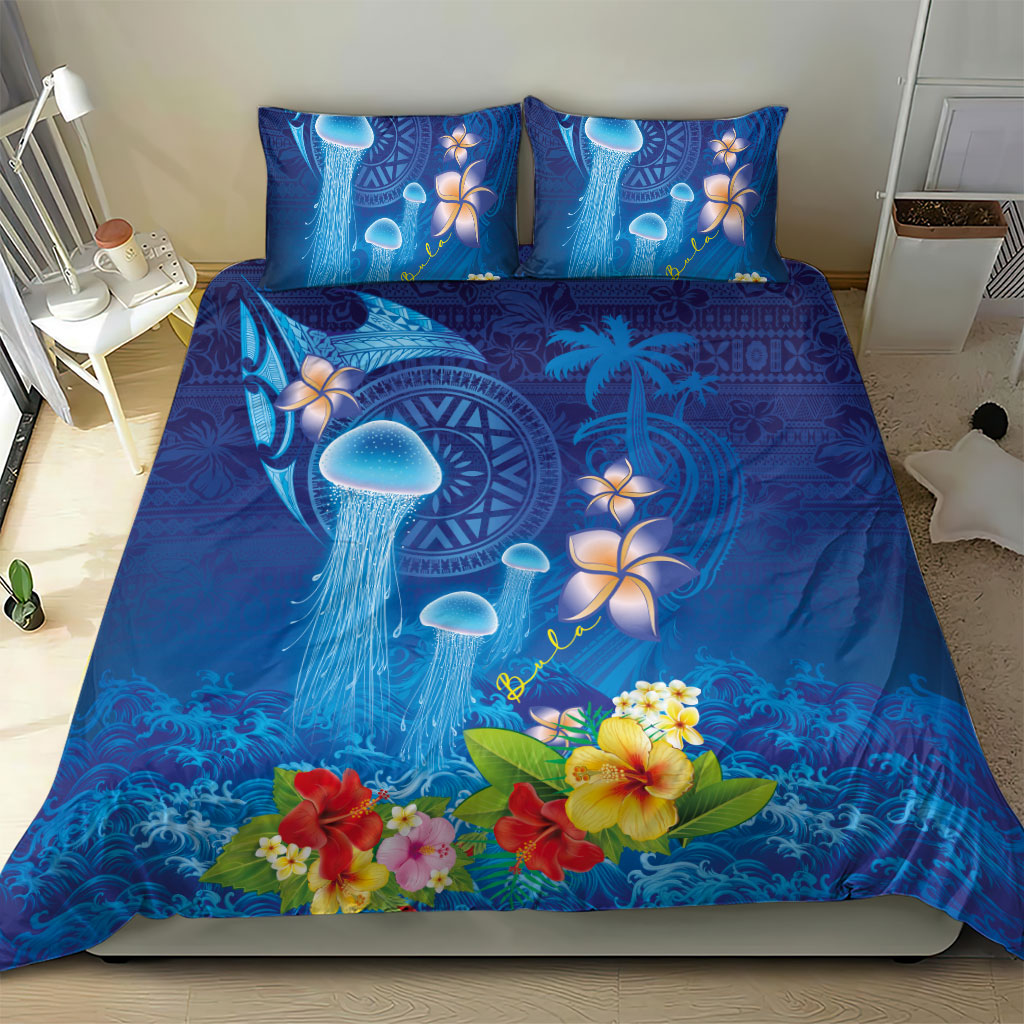 Fiji Jellyfish Bedding Set Tapa Patterns and Hibiscus Sea Vibe LT03 - Polynesian Pride