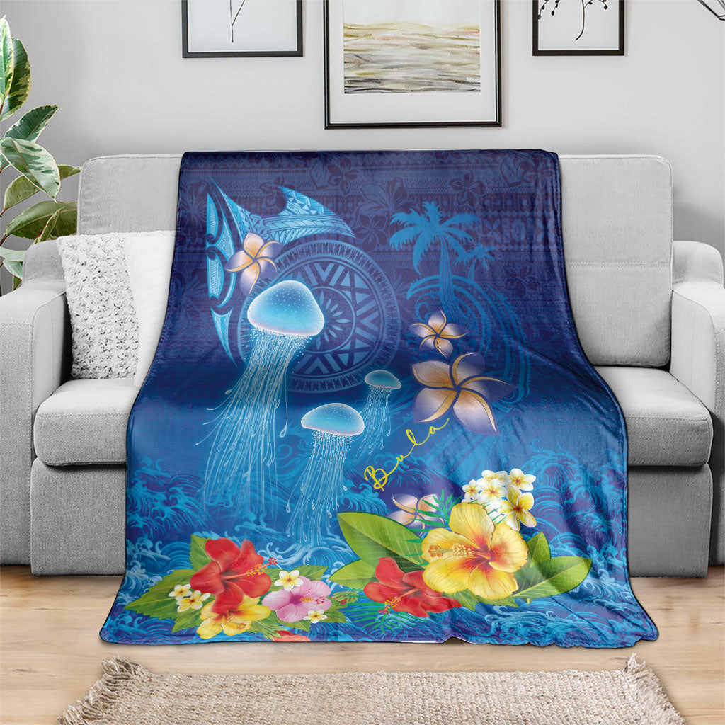 Fiji Jellyfish Blanket Tapa Patterns and Hibiscus Sea Vibe LT03 - Polynesian Pride
