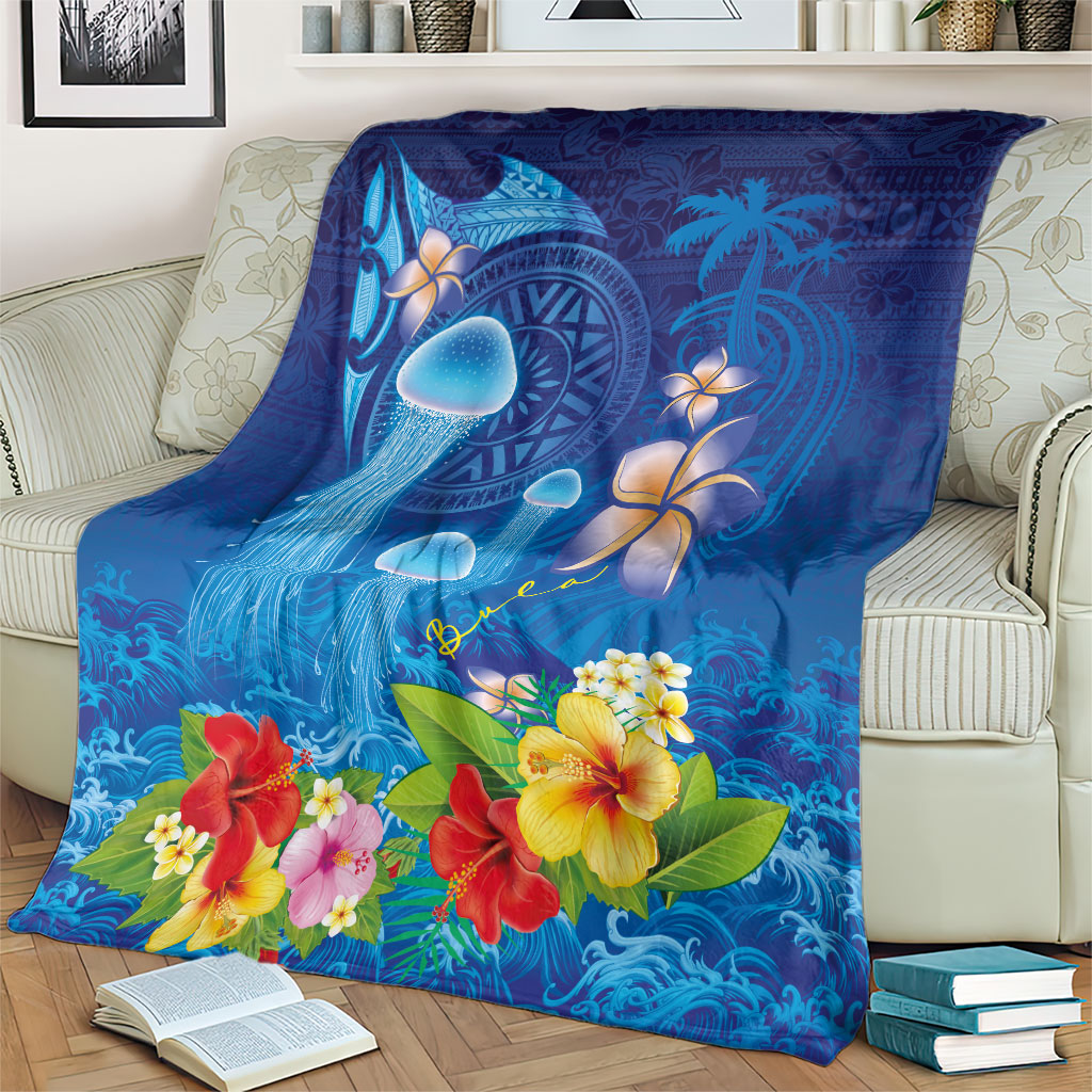 Fiji Jellyfish Blanket Tapa Patterns and Hibiscus Sea Vibe LT03 - Polynesian Pride