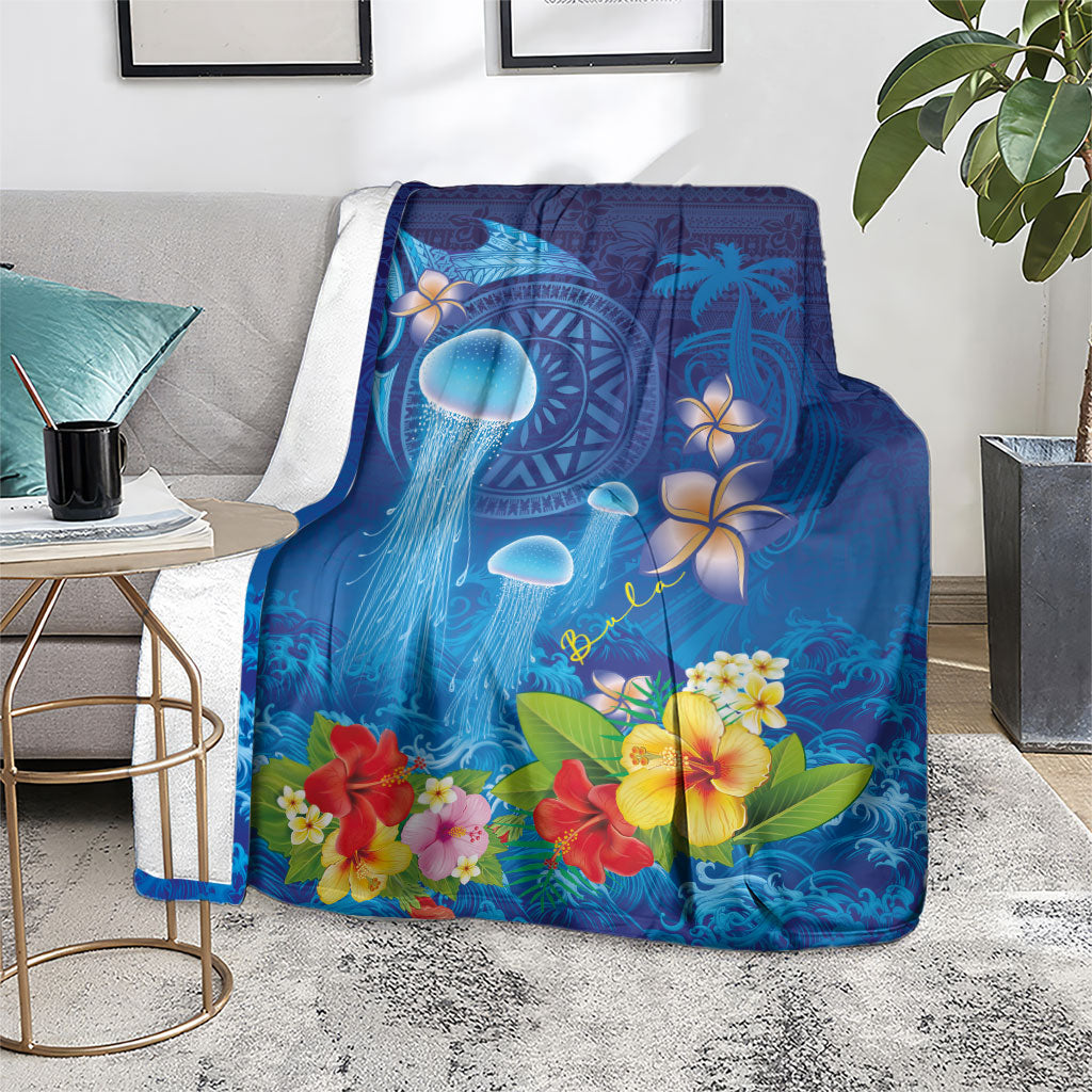 Fiji Jellyfish Blanket Tapa Patterns and Hibiscus Sea Vibe LT03 - Polynesian Pride