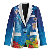 Fiji Jellyfish Blazer Tapa Patterns and Hibiscus Sea Vibe LT03 Unisex Blue - Polynesian Pride
