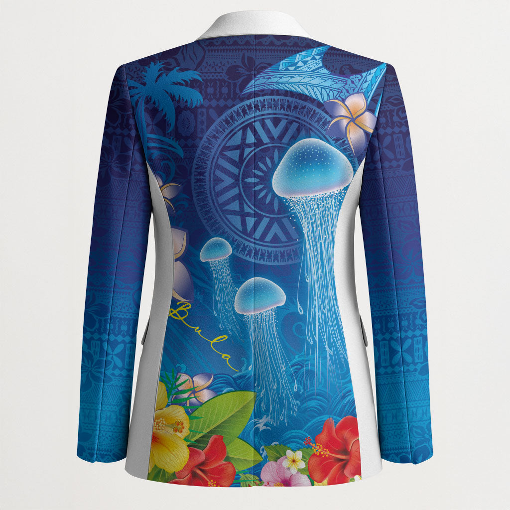 Fiji Jellyfish Blazer Tapa Patterns and Hibiscus Sea Vibe LT03 - Polynesian Pride