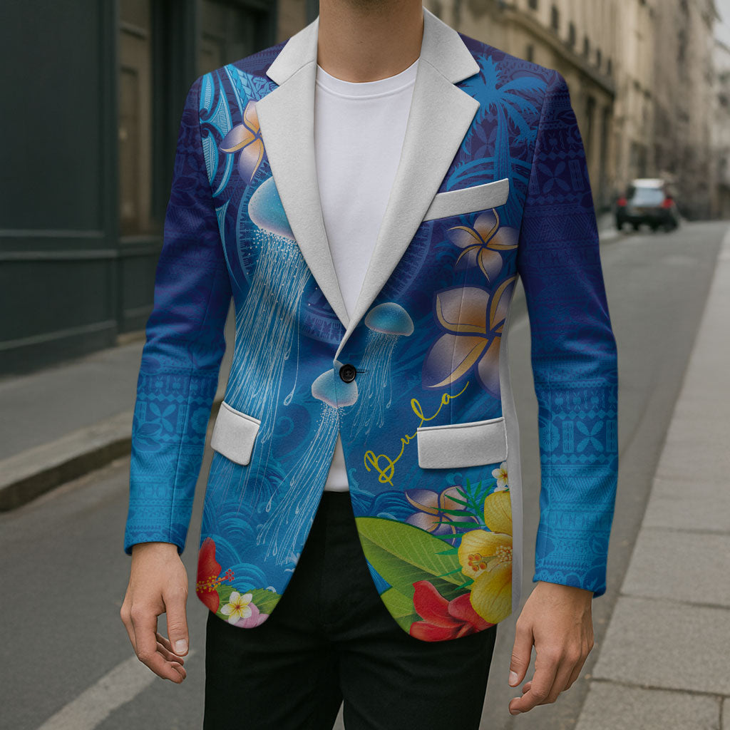 Fiji Jellyfish Blazer Tapa Patterns and Hibiscus Sea Vibe LT03 - Polynesian Pride
