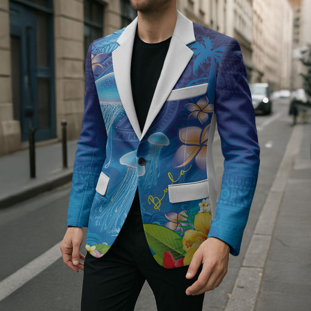 Fiji Jellyfish Blazer Tapa Patterns and Hibiscus Sea Vibe LT03 - Polynesian Pride