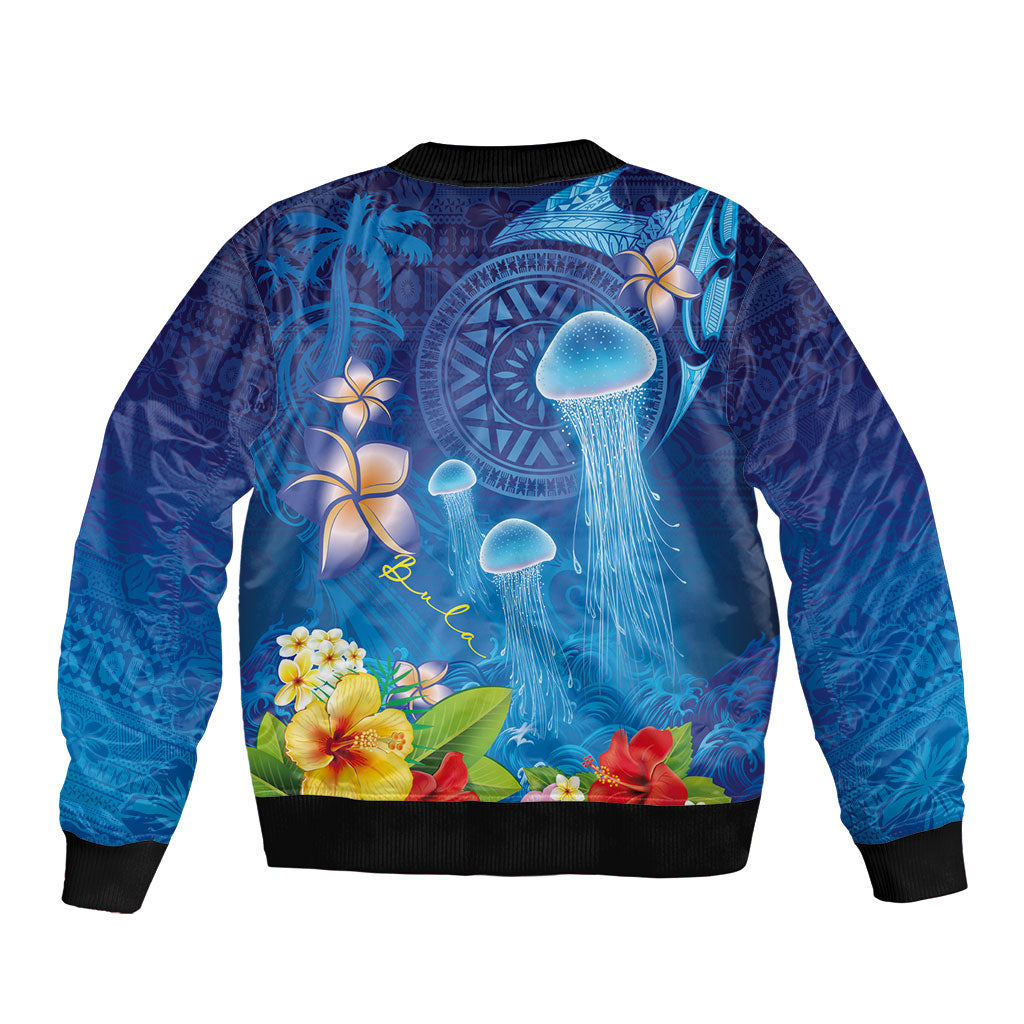 Fiji Jellyfish Bomber Jacket Tapa Patterns and Hibiscus Sea Vibe LT03 - Polynesian Pride