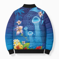 Fiji Jellyfish Bomber Puffer Jacket Tapa Patterns and Hibiscus Sea Vibe LT03 - Polynesian Pride