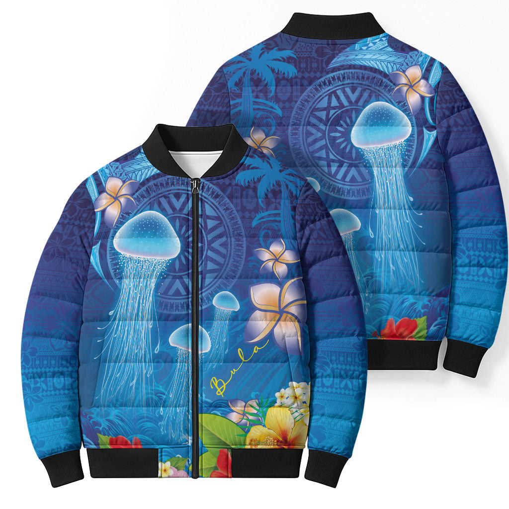 Fiji Jellyfish Bomber Puffer Jacket Tapa Patterns and Hibiscus Sea Vibe LT03 - Polynesian Pride