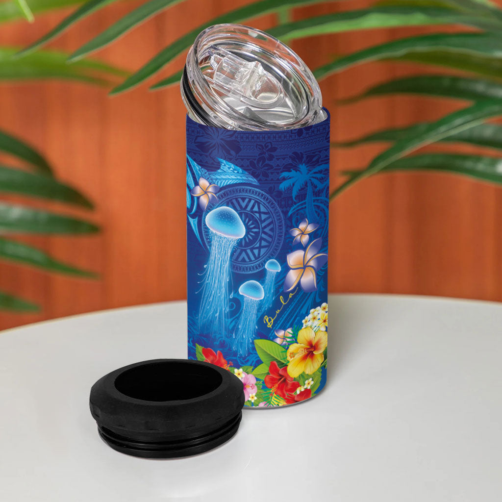 Fiji Jellyfish 4 in 1 Can Cooler Tumbler Tapa Patterns and Hibiscus Sea Vibe LT03 - Polynesian Pride