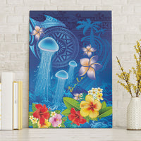Fiji Jellyfish Canvas Wall Art Tapa Patterns and Hibiscus Sea Vibe LT03 Without Frame Blue - Polynesian Pride