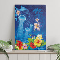 Fiji Jellyfish Canvas Wall Art Tapa Patterns and Hibiscus Sea Vibe LT03 - Polynesian Pride
