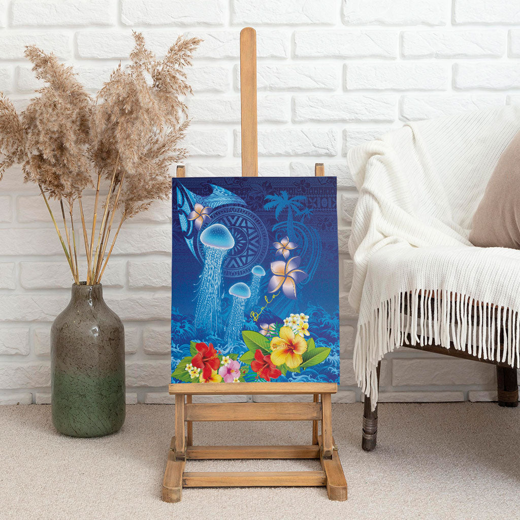 Fiji Jellyfish Canvas Wall Art Tapa Patterns and Hibiscus Sea Vibe LT03 - Polynesian Pride