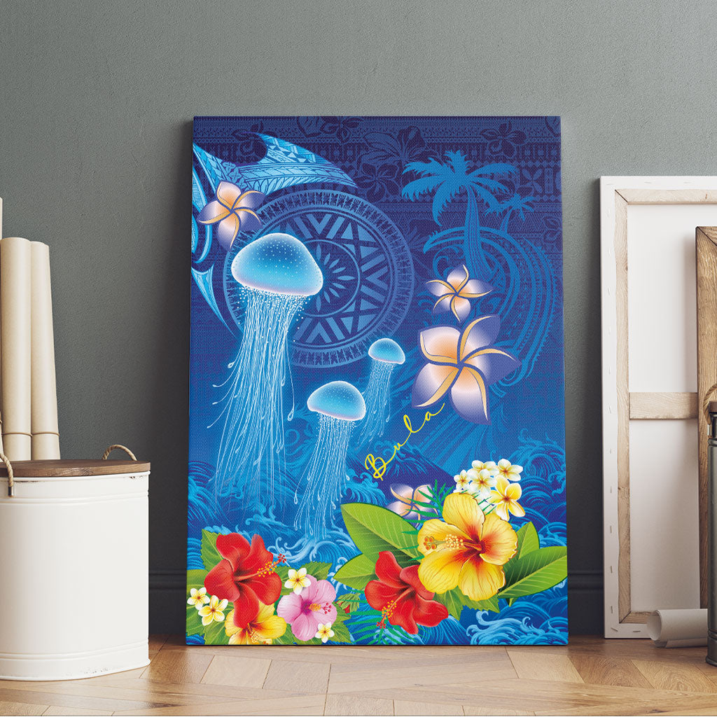 Fiji Jellyfish Canvas Wall Art Tapa Patterns and Hibiscus Sea Vibe LT03 - Polynesian Pride