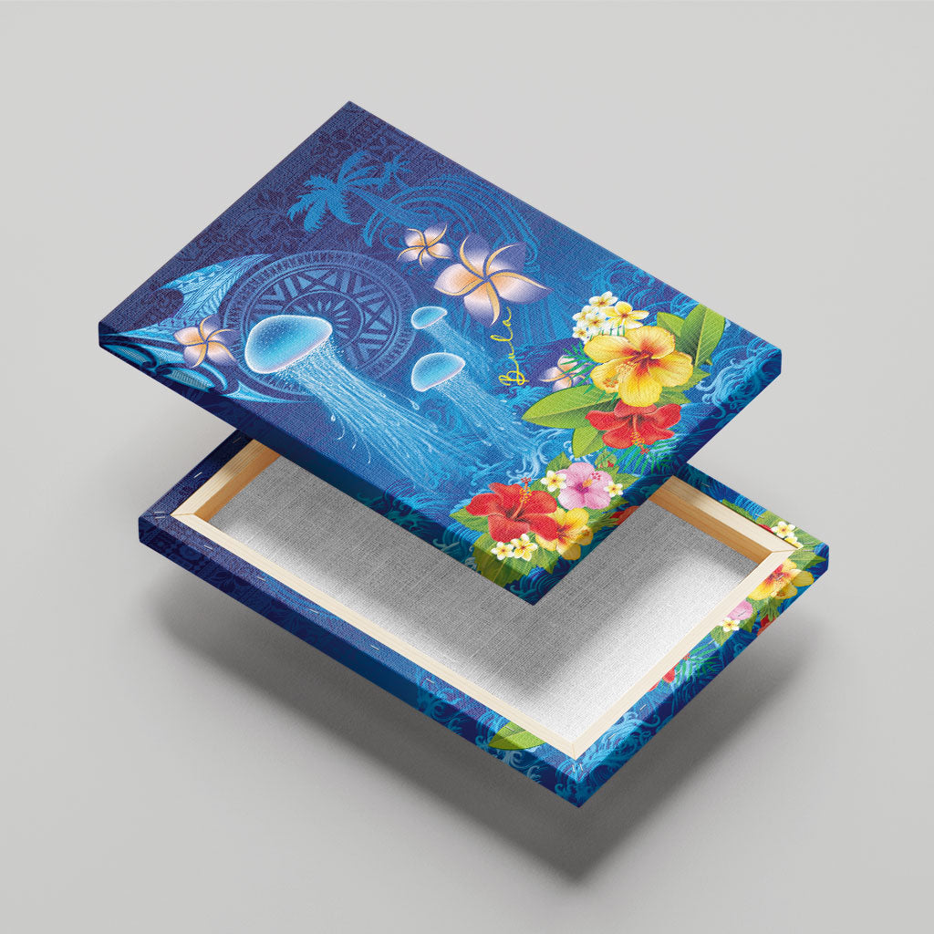 Fiji Jellyfish Canvas Wall Art Tapa Patterns and Hibiscus Sea Vibe LT03 - Polynesian Pride