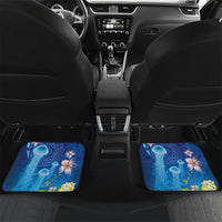 Fiji Jellyfish Car Mats Tapa Patterns and Hibiscus Sea Vibe LT03 Set 2pcs - Back Blue - Polynesian Pride