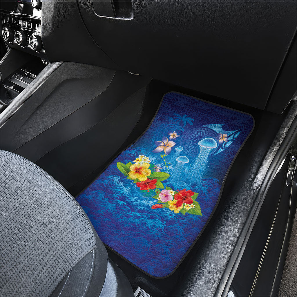 Fiji Jellyfish Car Mats Tapa Patterns and Hibiscus Sea Vibe LT03 - Polynesian Pride