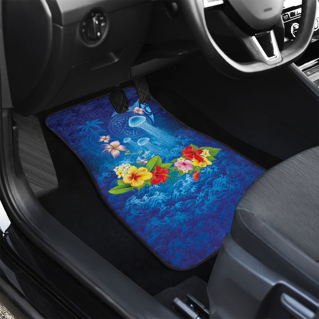 Fiji Jellyfish Car Mats Tapa Patterns and Hibiscus Sea Vibe LT03 - Polynesian Pride