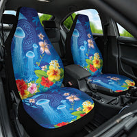 Fiji Jellyfish Car Seat Cover Tapa Patterns and Hibiscus Sea Vibe LT03 One Size Blue - Polynesian Pride